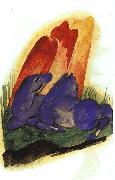 Franz Marc Two Blue Horses in front of a Red Rock Spain oil painting artist